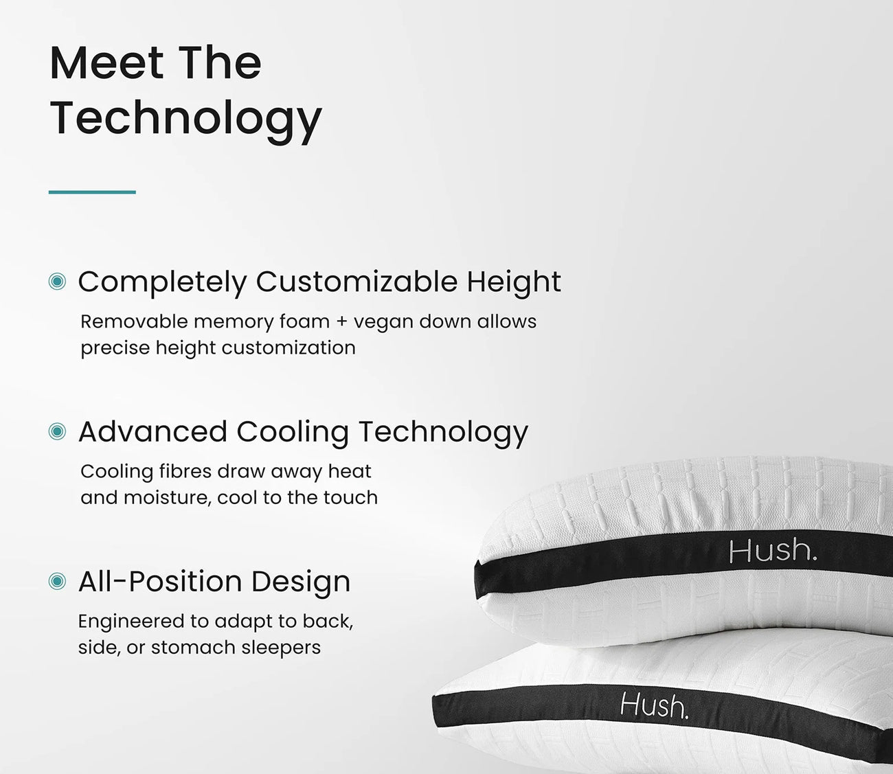 Hush Cooling Adjustable Hybrid Pillow