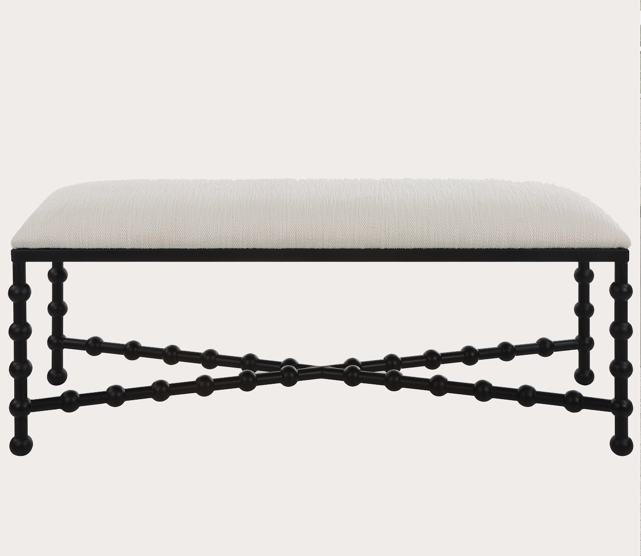 Iron Drops White Cushioned Bench
