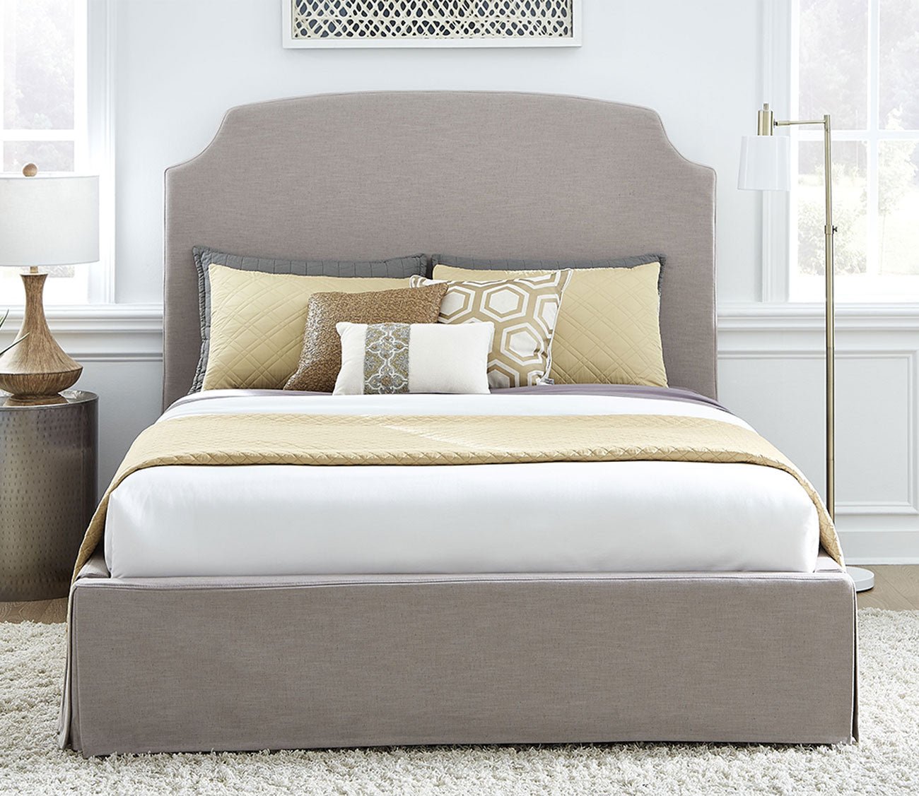 Modus Furniture Laurel Upholstered Skirted Storage Panel Bed