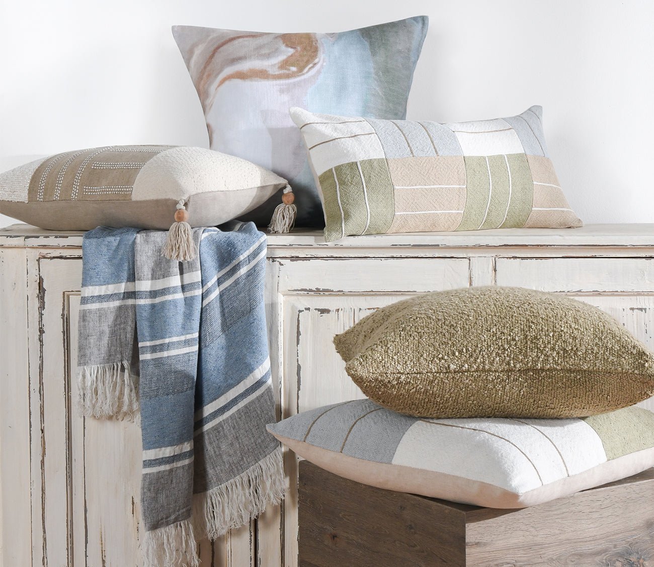 Villa by Classic Home Yasa Natural Ivory Throw Pillow