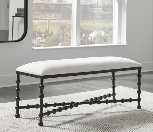 Iron Drops White Cushioned Bench