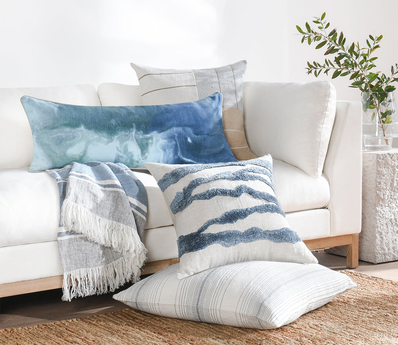 Villa by Classic Home Mantra Capri Blue Multi Throw Pillow