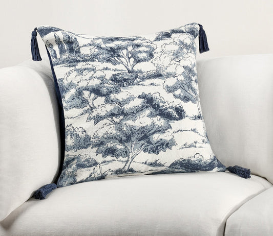 Villa by Classic Home Stonework Denim Blue Throw Pillow
