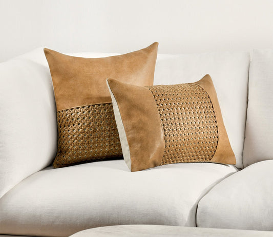 Villa by Classic Home Toscano Leather Chestnut Brown Throw Pillow
